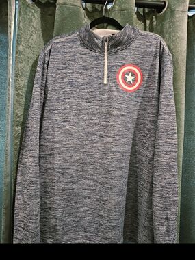 Marvel Captain America Navy and White Heathered Zip-Up Jacket with Logo Tag